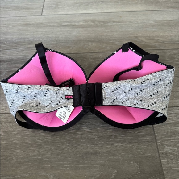 PINK VICTORIA SECRET BRAND NEW BLACK, WHITE, AND GREY PUSH UP BRA SIZE 34DD - Picture 3 of 4